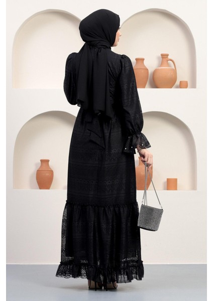 Inci Detaylı Dantel Abiye Siyah 12239 indirimleri