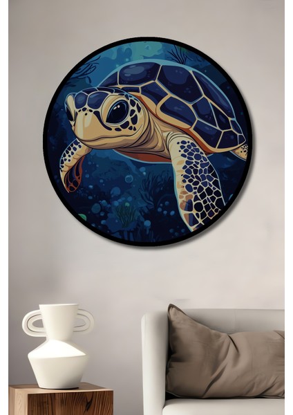 Sulu Boya Görünümlü Deniz Kaplumbağası Ahşap Dekoratif Tablo Yuvarlak Tablo fiyatları