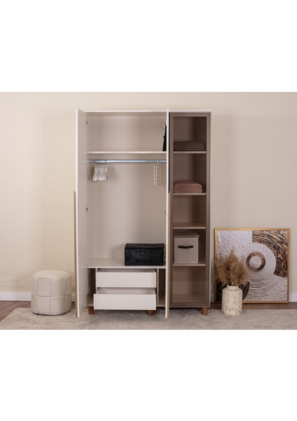 İtra 3 Kapaklı Gardırop – Krem Gövde, Krem Mdflam, Camlı Kapak modelleri