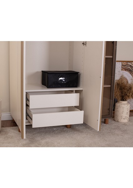 İtra 3 Kapaklı Gardırop – Krem Gövde, Krem Mdflam, Camlı Kapak indirimleri