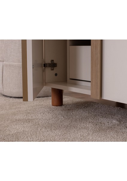 İtra 3 Kapaklı Gardırop – Krem Gövde, Krem Mdflam, Camlı Kapak