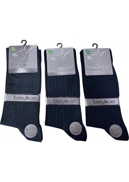 Beylice Desenli Bambu Dikişsiz Erkek Çorabı -Sıkmayan Lastik- Tavşan Kulağı Kavrayan Topuk 6 Adet