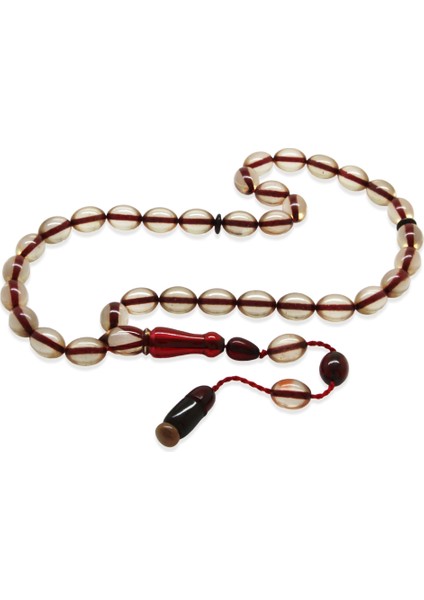 Sistemli Arpa Kesim Kırmızı Imame Kombinli Şeffaf Ateş Kehribar Tesbih