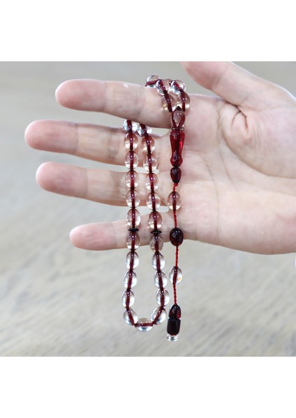 Sistemli Arpa Kesim Kırmızı Imame Kombinli Şeffaf Ateş Kehribar Tesbih modelleri