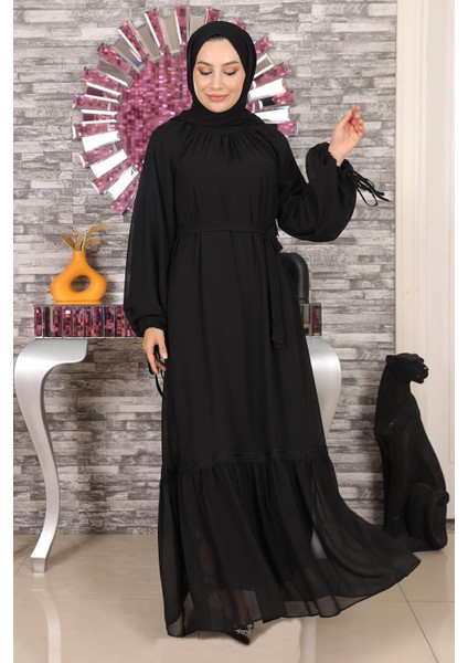 Dantel Detaylı Şifon Abiye Siyah 19143 fırsatları