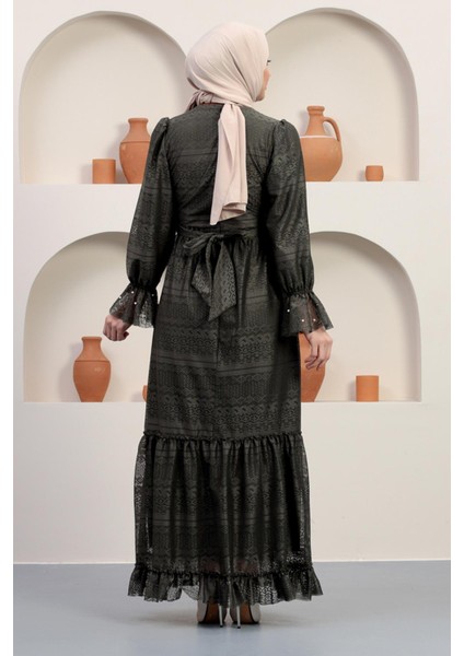 Inci Detaylı Dantel Abiye Haki 12239 indirimleri