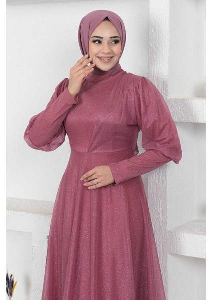 Manşeti Fermuar Detaylı Simli Abiye Gül Kurusu 12253 fiyatları