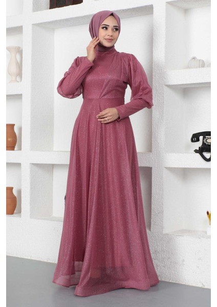 Manşeti Fermuar Detaylı Simli Abiye Gül Kurusu 12253 fırsatları