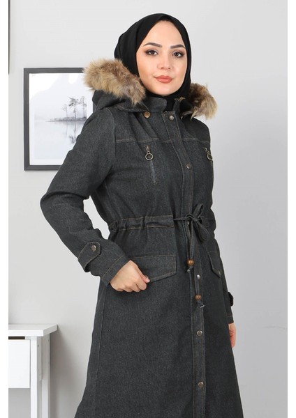 Fermuar Detaylı Kot Mont Füme 9735 fiyatları