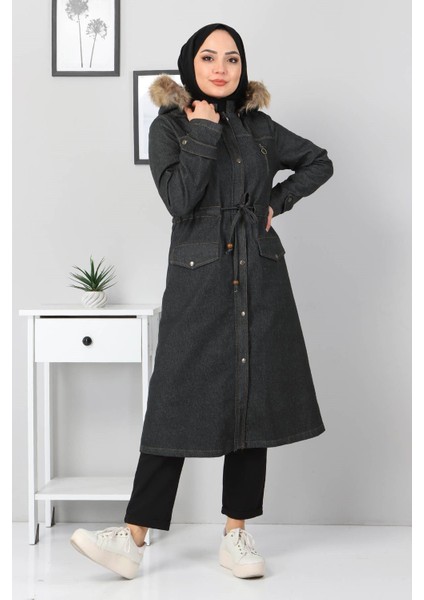 Fermuar Detaylı Kot Mont Füme 9735 modelleri