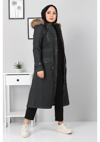 Fermuar Detaylı Kot Mont Füme 9735 fırsatları