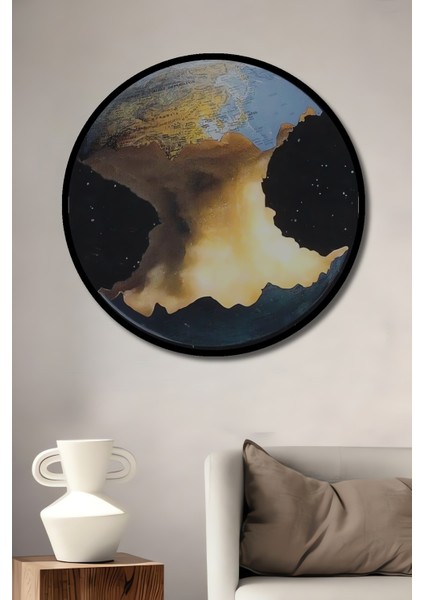 Yenmiş Dünya Yağlı Boya Görünümlü Ahşap Dekoratif Tablo Yuvarlak Tablo fiyatları