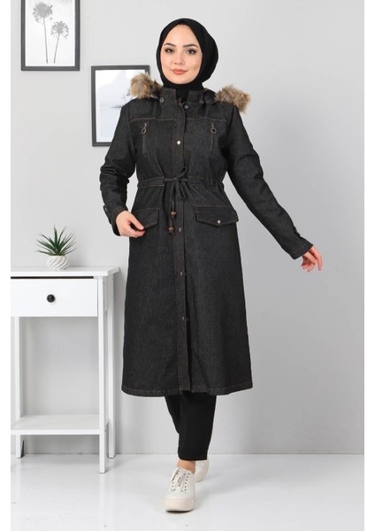 Fermuar Detaylı Kot Mont Siyah 9735