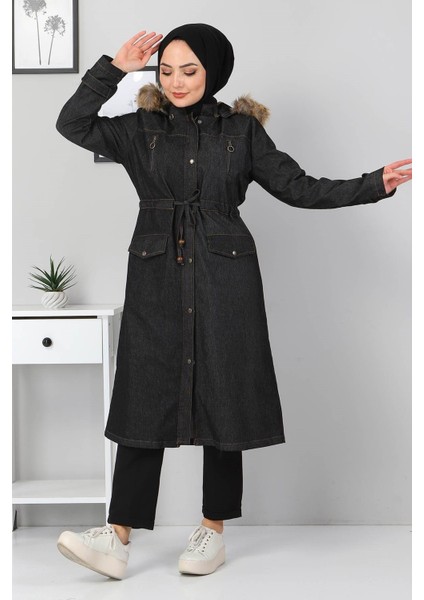 Fermuar Detaylı Kot Mont Siyah 9735 modelleri