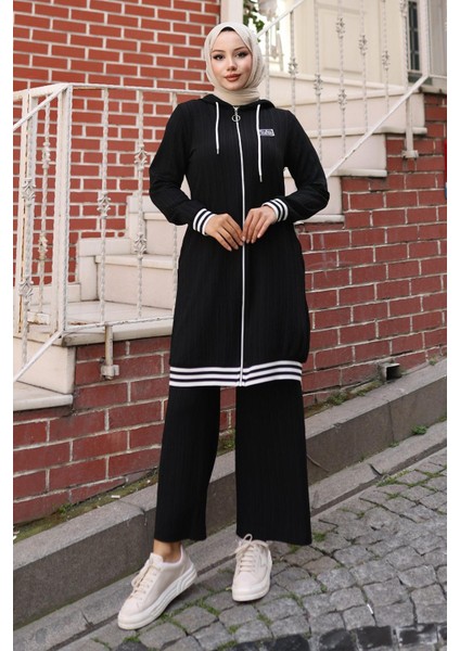 Fermuarlı Ribanalı Takım Siyah 10405