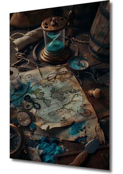 Antika Pusulalı Dünya Haritası Yağlı Boya Görünümlü Dekoratif Ahşap Tablo Dikdörtgen Tablo modelleri