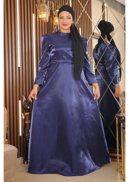 Omuz Büzgülü Büyük Beden Abiye Indigo MSW19128 fırsatları