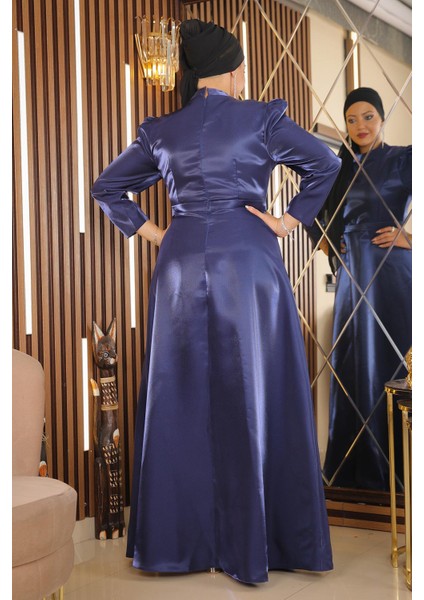 Omuz Büzgülü Büyük Beden Abiye Indigo MSW19128 indirimleri