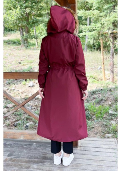 Kapşonlu Fermuarlı Mont Bordo 10349 indirimleri