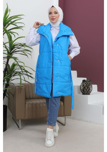 Geniş Yaka Şişme Yelek Mavi 6093