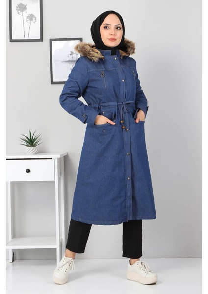 Fermuar Detaylı Kot Mont Mavi 9735