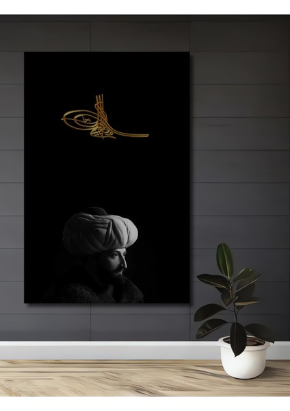 Osmanlı Sultanı Portresi Altın Tuğra Baskı Ahşap Dekoratif Tablo Dikdörtgen Tablo