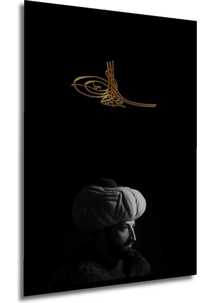 Osmanlı Sultanı Portresi Altın Tuğra Baskı Ahşap Dekoratif Tablo Dikdörtgen Tablo