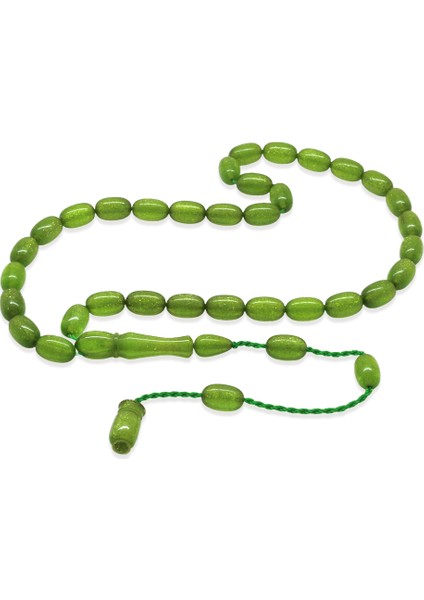 Sistemli Özel Kesim Sedefli Yeşil Ateş Kehribar Tesbih