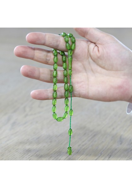 Sistemli Özel Kesim Sedefli Yeşil Ateş Kehribar Tesbih modelleri