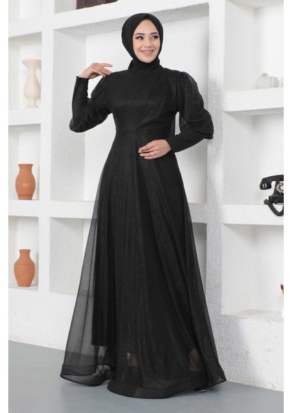 Manşeti Fermuar Detaylı Simli Abiye Siyah 12253 fırsatları