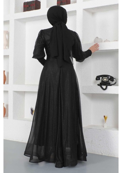 Manşeti Fermuar Detaylı Simli Abiye Siyah 12253 indirimleri