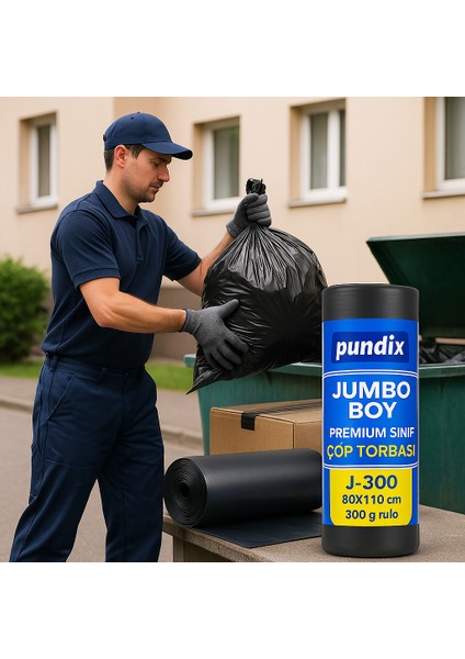 J300 Jumbo Boy Çöp Torbası 80X110 cm - 5 Koli (Toplam 30 Kg) Çift Kat 40 Mikron Kalın & Dayanıklı Siyah Poşet Seti | Her Koli 20 Rulo (300 Gr/rulo) | Ev, Ofis ve Bahçe Temizliği Için Ideal