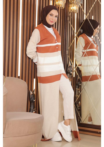 Düğme Detay Triko Somon 2271-4 modelleri