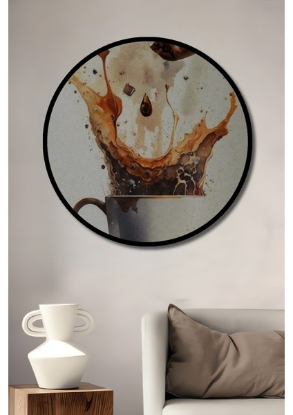 Kahve Fışkıran Anlar Ahşap Dekoratif Tablo Yuvarlak Tablo fiyatları