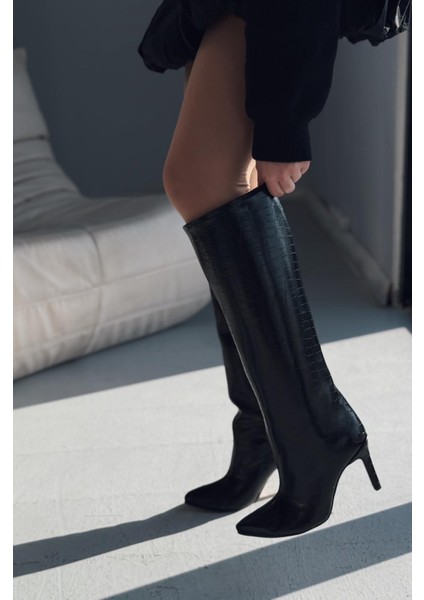 Oslanna Siyah Kroko Günlük Kadın Çizme fırsatları