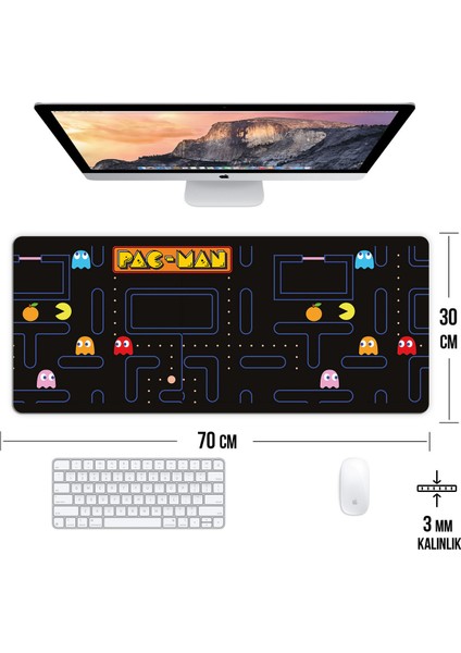 Pac-Man Oyun Gaming Klavye Mouse Pad Kaymaz Taban Kenarları Dikişli Masa Matı 70X30 cm modelleri
