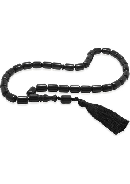 Çubuk Sıkma Kehribar Tesbih - Osmanlı Saray Püsküllü - Koyu Kırmızı Renk - Maxi Boy - Kapsül Kesim