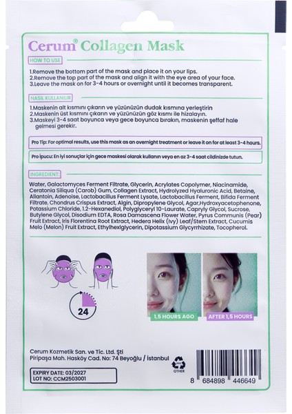 Yüzde Eriyen Kolajen Maskesi | Kolajen - Hyaluronik Asit - Probiyotik | Canlandırıcı | 5 Adet fiyatları