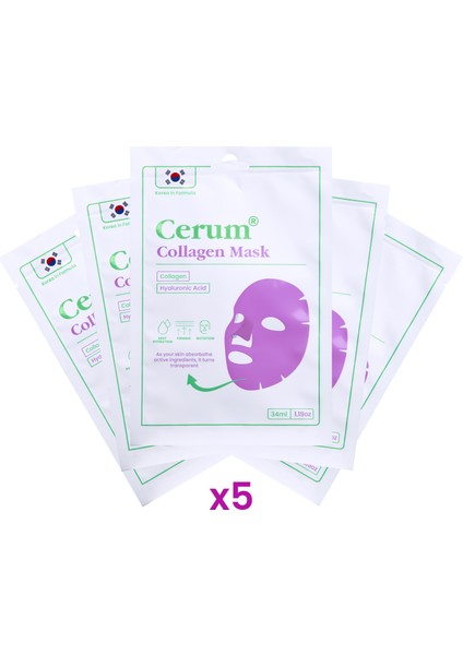 Yüzde Eriyen Kolajen Maskesi | Kolajen - Hyaluronik Asit - Probiyotik | Canlandırıcı | 5 Adet indirimleri