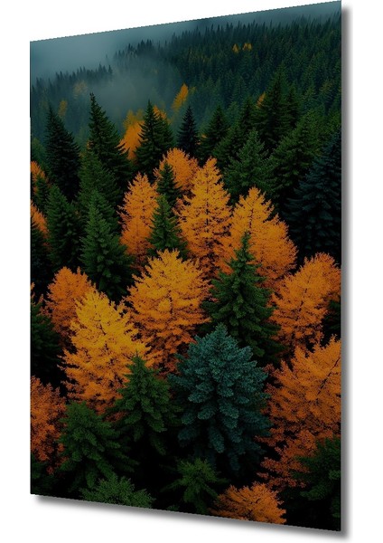 Sarı ve Yeşil Orman Manzarası Sulu Boya Görünümlü Dekoratif Ahşap Tablo Dikdörtgen Tablo modelleri