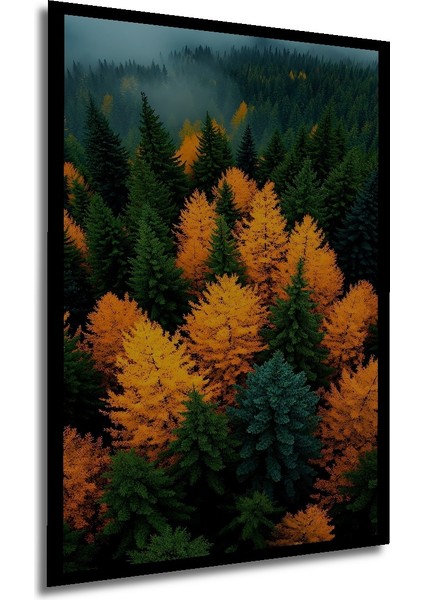 Sarı ve Yeşil Orman Manzarası Sulu Boya Görünümlü Dekoratif Ahşap Tablo Dikdörtgen Tablo