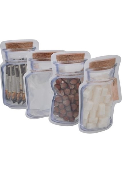 Sıladanal® Kavanoz Görünümlü Kilitli Poşet Çıtçıtlı ve Pratik Torba 4 Adet