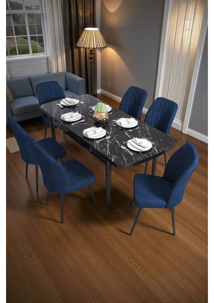 Bara Siyah Mermer 80X132 Açılabilir Sunta Masa Yemek Odası Takımı, Mutfak Takımı 6 Adet Sandalye fiyatları