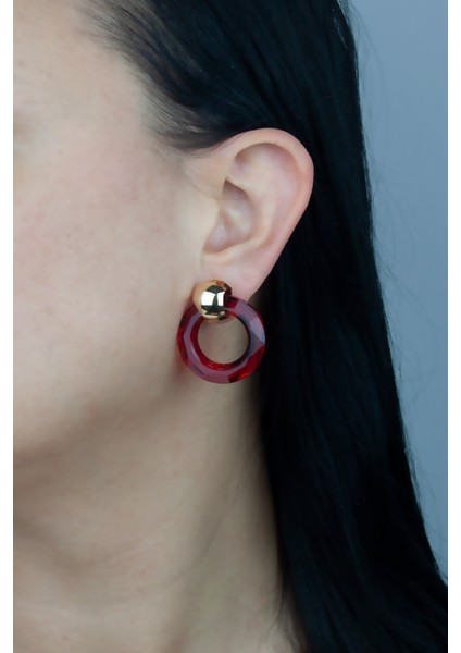 Gold Detay Kırmızı Halka Küpe