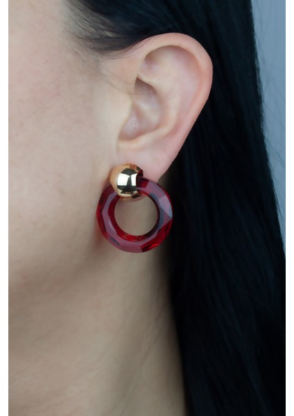 Gold Detay Kırmızı Halka Küpe fiyatları