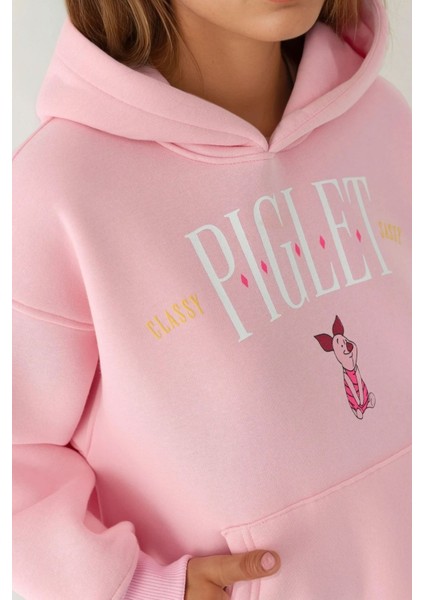 Kadın Oversize Baskılı Kapüşonlu Sweatshirt Parlak Pembe modelleri