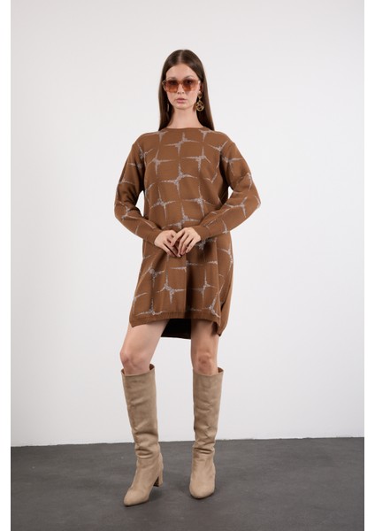 Kadın Taba Yan Yırtmaçlı Bisiklet Yaka Sim Desenli Triko Bluz fırsatları