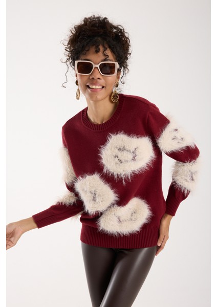 Kadın Bordo Sakal Iplik Bisiklet Yaka Triko Kazak fiyatları