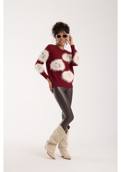 Kadın Bordo Sakal Iplik Bisiklet Yaka Triko Kazak indirimleri