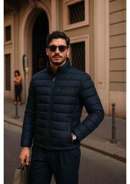Erkek Comfort Fermuarlı Günlük Kışlık Lacivert Şişme Mont fiyatları